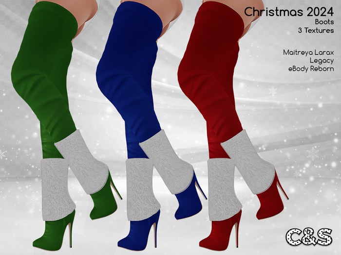 PROMO - C&S Christmas 2024 Boots for Maitreya Lara X,  eBody Reborn and Legacy. 3 Text.