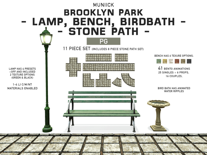 Muniick (PG) Brooklyn Park Bench Set & Stone Path Set