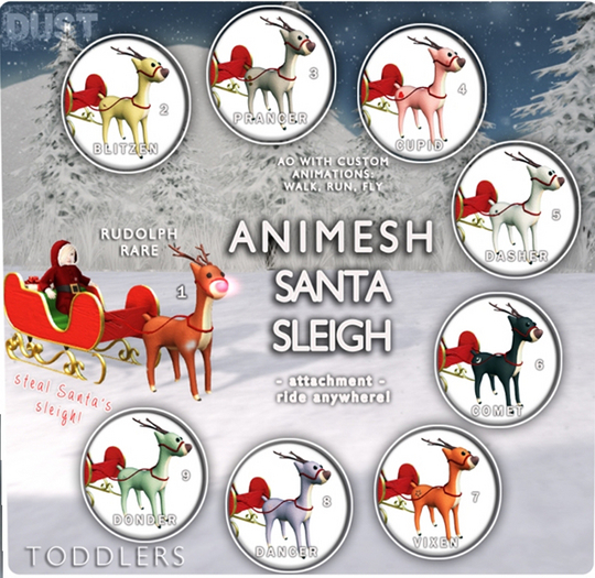 1 DUST: Rudolph - Animesh Santa Sleigh RARE [toddler]