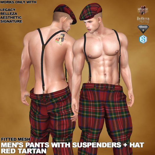 RGDW - Pants w suspenders and hat Set - Red Tartan
