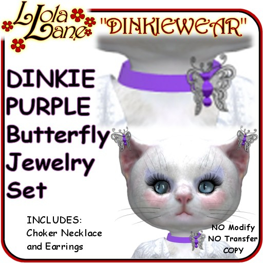 dinkie tiny DINKIEWEAR purple BUTTERFLY EMBROIDERED necklace/choker earring Set