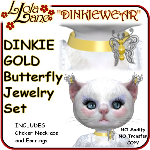 dinkie tiny DINKIEWEAR gold BUTTERFLY EMBROIDERED necklace/choker earring Set