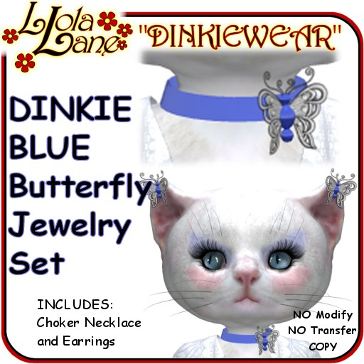 dinkie tiny DINKIEWEAR blue BUTTERFLY EMBROIDERED necklace/choker earring Set