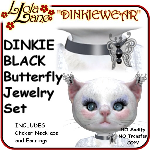 dinkie tiny DINKIEWEAR black BUTTERFLY EMBROIDERED necklace/choker earring Set