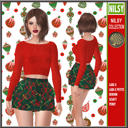 TARTAN SKIRT&CROPPED SOFT RED SWEATER