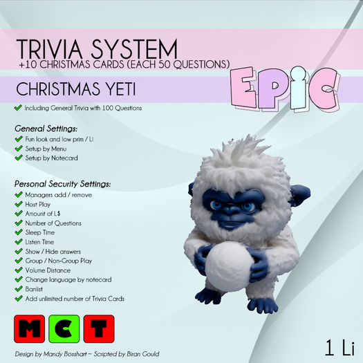 [EPIC Trivia System] Christmas Yeti +10 Cards (ADD ME)