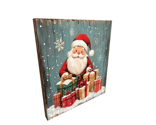 Santa Claus Painted on Old Wood Sign *Flat Texture on Panel*
