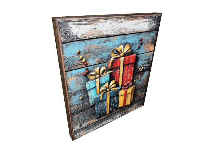 Presents Painted on Old Wood Sign *Flat Texture on Panel*