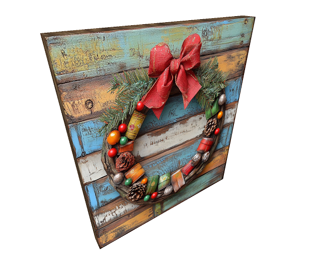 Wreath Painted on Old Wood Sign *Flat Texture on Panel*