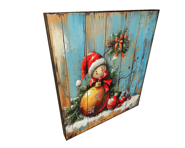 Snowman Painted on Old Wood Sign *Flat Texture on Panel*