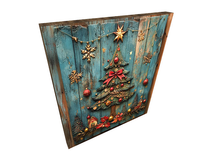 Christmas Tree Painted on Old Wood Sign *Flat Texture on Panel*