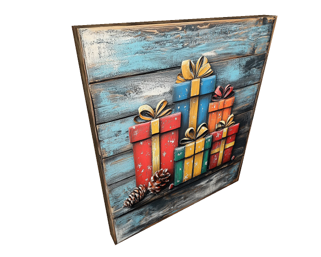 Pinecones & Presents Painted Wood Sign *Flat Texture on Panel*