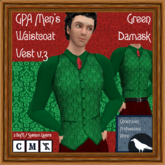 GPA Men's Waistcoat Vest BOM - Green Damask Print v.3