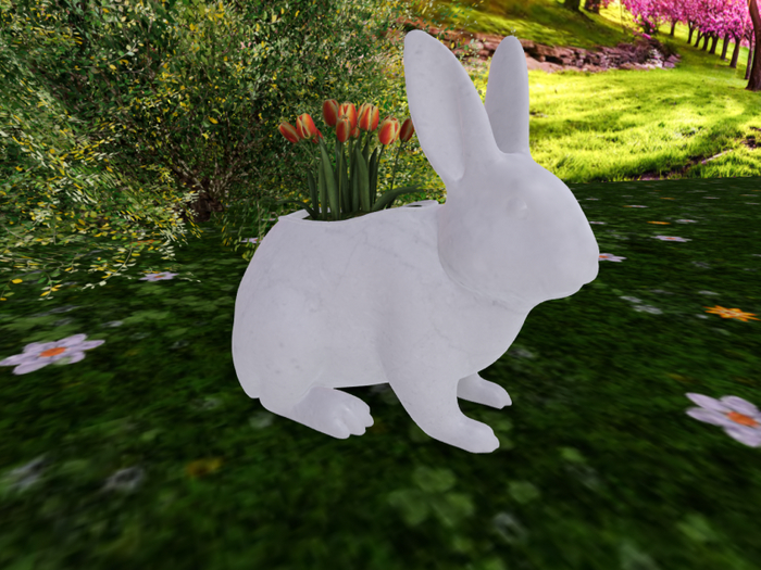 White Marble Bunny with Tulips in red/yellow - NEW  2025