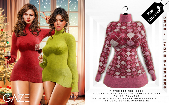 GAZE - Jingle Sweaters Pink Checker