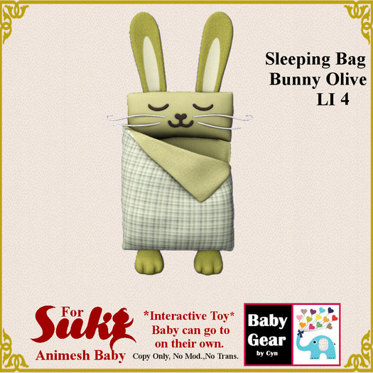 Second Life Marketplace - Suki Animesh Baby - INT Sleeping Bag Bunny ...