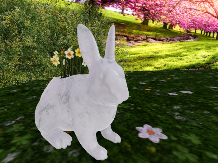 White Marble Bunny with Daffodils Tricolor