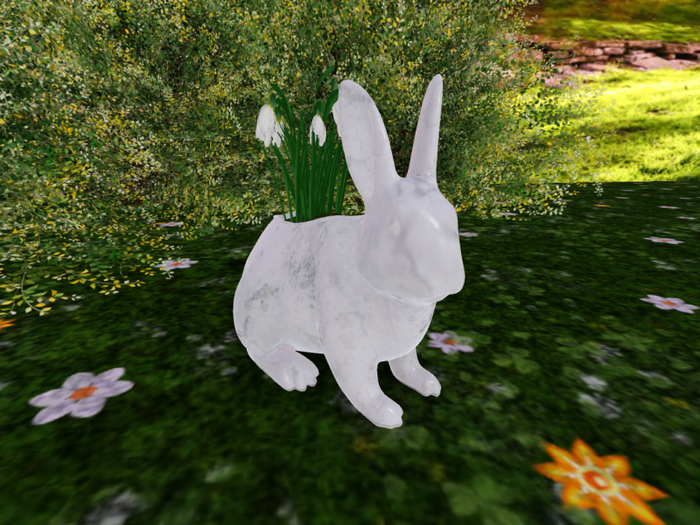 White Marble Bunny with Snowdrops
