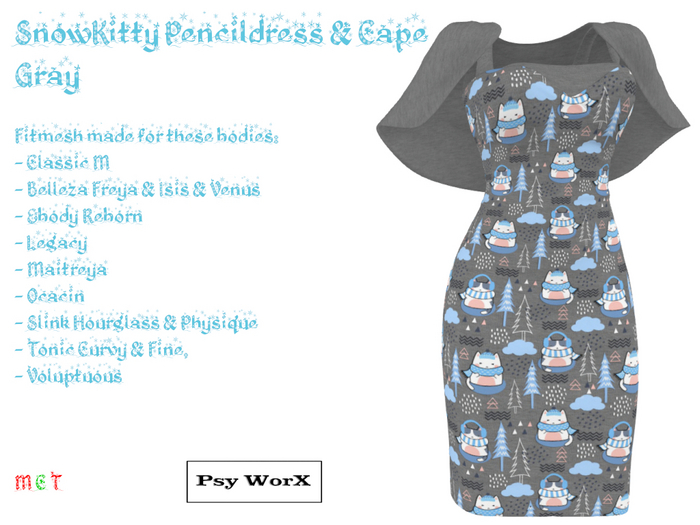 >Psy WorX Snowkitty PencilDress & Cape Gray DEMO