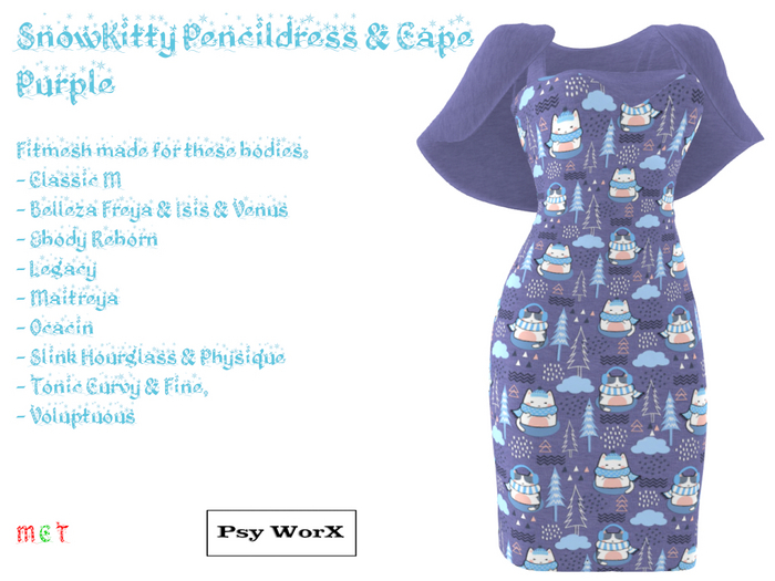 >Psy WorX Snowkitty PencilDress&Cape Purple DEMO