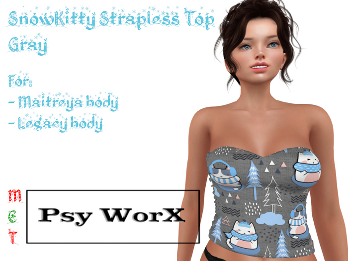 >Psy WorX< SnowKitty Strapless Top Gray DEMO