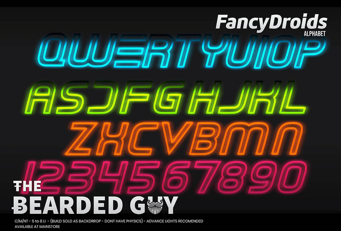 Pack Fancy Droid Neon Alphabet - The Bearded Guy
