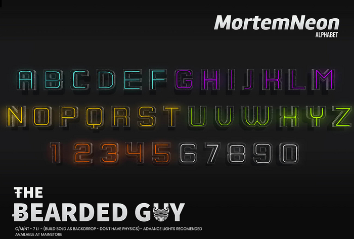 Pack Mortem Neon Alphabet - The Bearded Guy