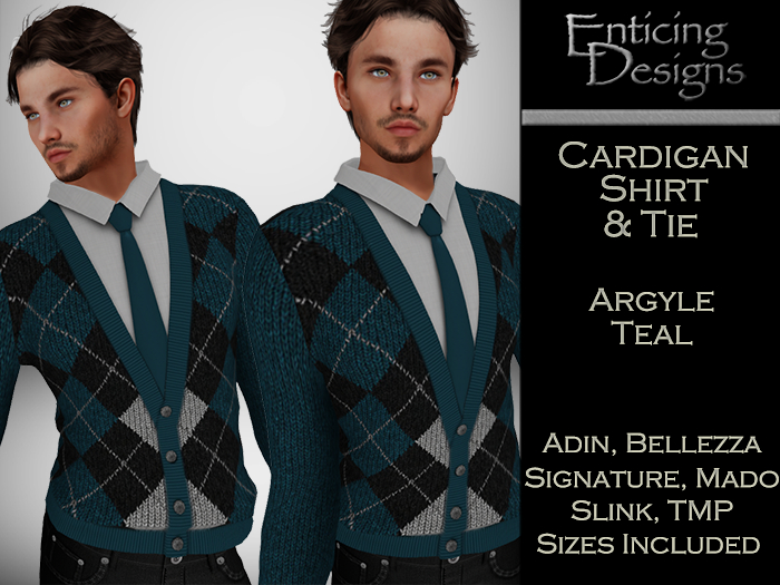 *ED Cardigan Shirt & Tie - Argyle Teal