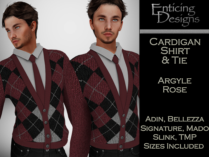 *ED Cardigan Shirt & Tie - Argyle Rose