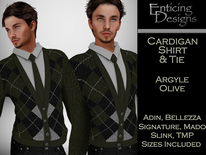*ED Cardigan Shirt & Tie - Argyle Olive