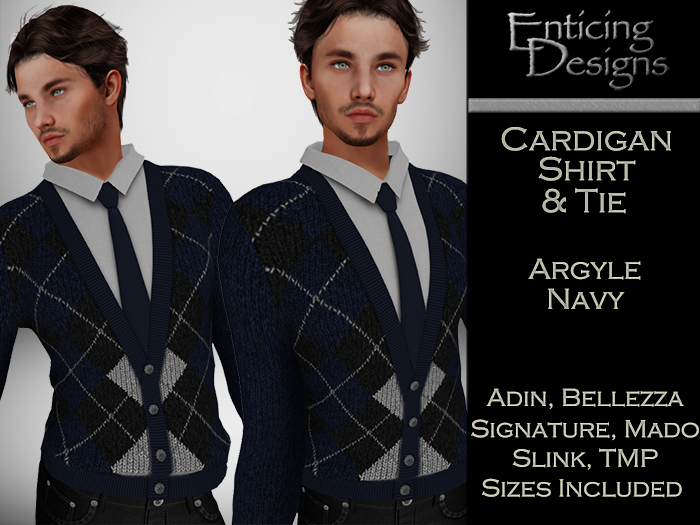 *ED Cardigan Shirt & Tie - Argyle Navy