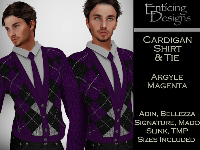 *ED Cardigan Shirt & Tie - Argyle Magenta