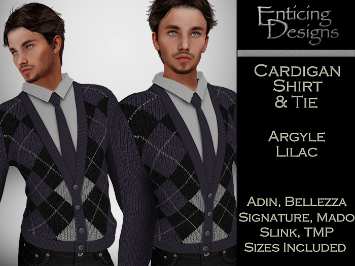 *ED Cardigan Shirt & Tie - Argyle Lilac