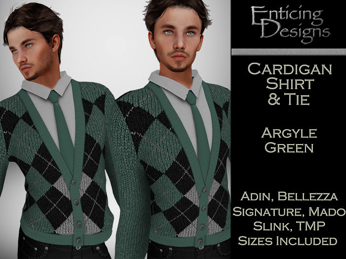 *ED Cardigan Shirt & Tie - Argyle Green