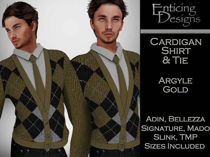*ED Cardigan Shirt & Tie - Argyle Gold
