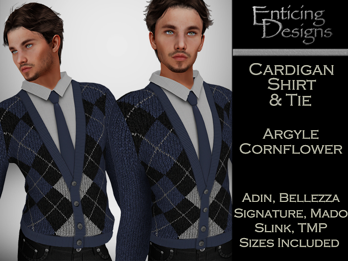 *ED Cardigan Shirt & Tie - Argyle Cornflower