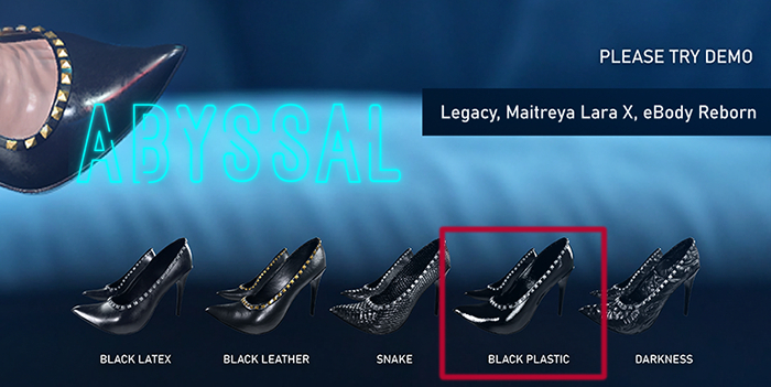 +ABYSSAL>> IXORA STILETTOS >> PBR MATERIALS BLACK PLASTIC