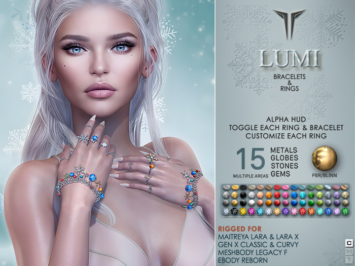 **RE** Lumi Bracelets & Rings Set - Maitreya Lara X, GenX, Meshbody, eBODY