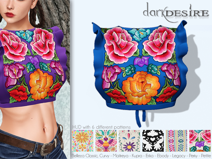 [[dD]] Yatziri Blouse - 07 L Blue (Add me) Blusa con Bordados Mexicanos - Mexico