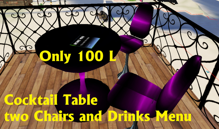 Cocktail Table with 2 chars and Menu