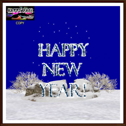 New Year - Happy New Year and Lights in Winter Scene