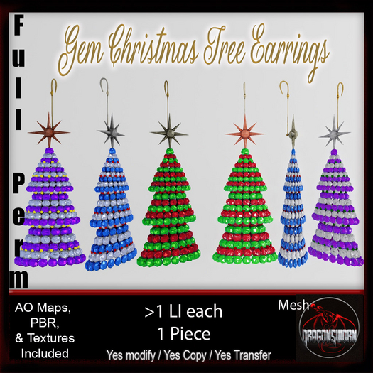 Full Perm Gem Christmas Tree Earrings