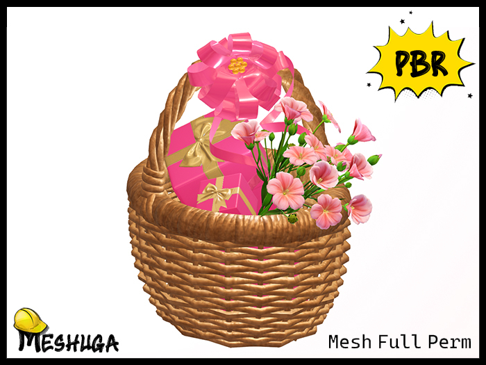 Meshuga PBR Valentines Flower Gift Basket FULL PERM MESH