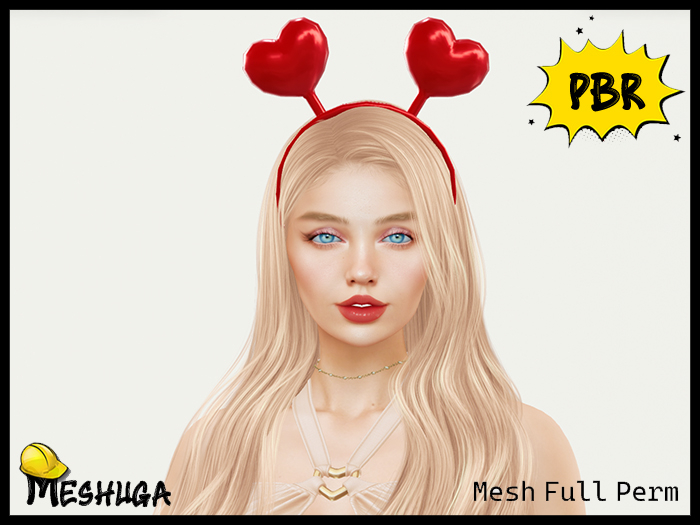 Meshuga PBR Valentines Kawaii Hearts Headband FULL PERM MESH