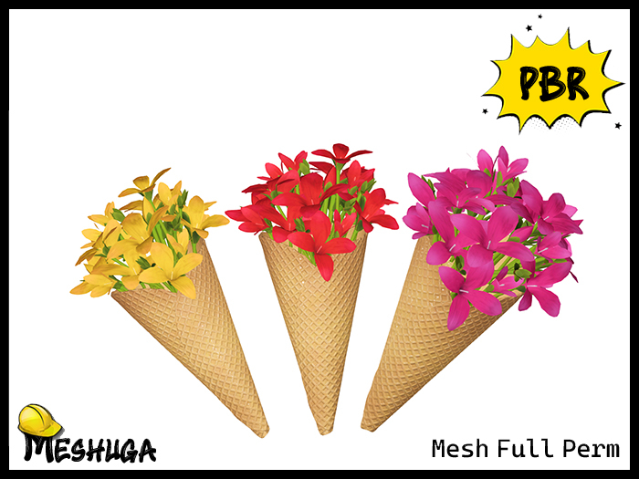 Meshuga PBR Valentines Waffle Cone with Flowers FULL PERM MESH