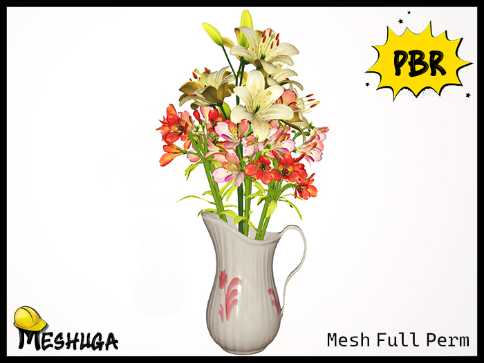 Meshuga PBR Valentines Vase of Lilies FULL PERM MESH 
