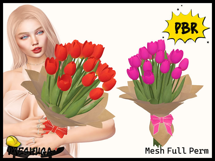Meshuga PBR Valentines Bouquet of Tulips FULL PERM MESH