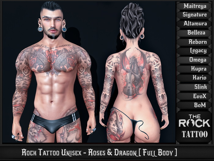 Rock Tattoo Unisex - Roses & Dragon [ Full Body ]