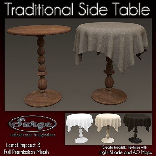 Traditional Side Table - Origional Full Permission Mesh