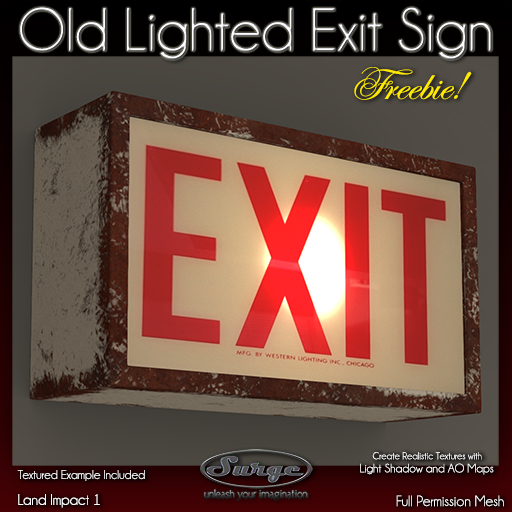 Lighted Exit Sign - Freebie! - Origional Full Permission Mesh